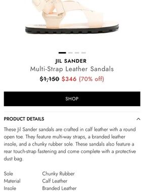Jil Sander Cream Multi‑Strap Leather Sandals